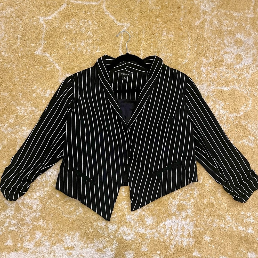 Torrid Black Blazer with White Stripes